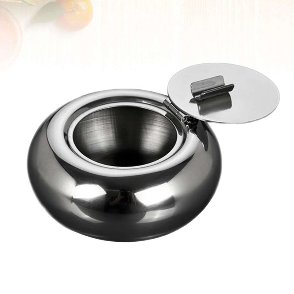 Stainless Steel Ashtray with Lid Desktop Cigarette Ashtray with Cigarette Holder