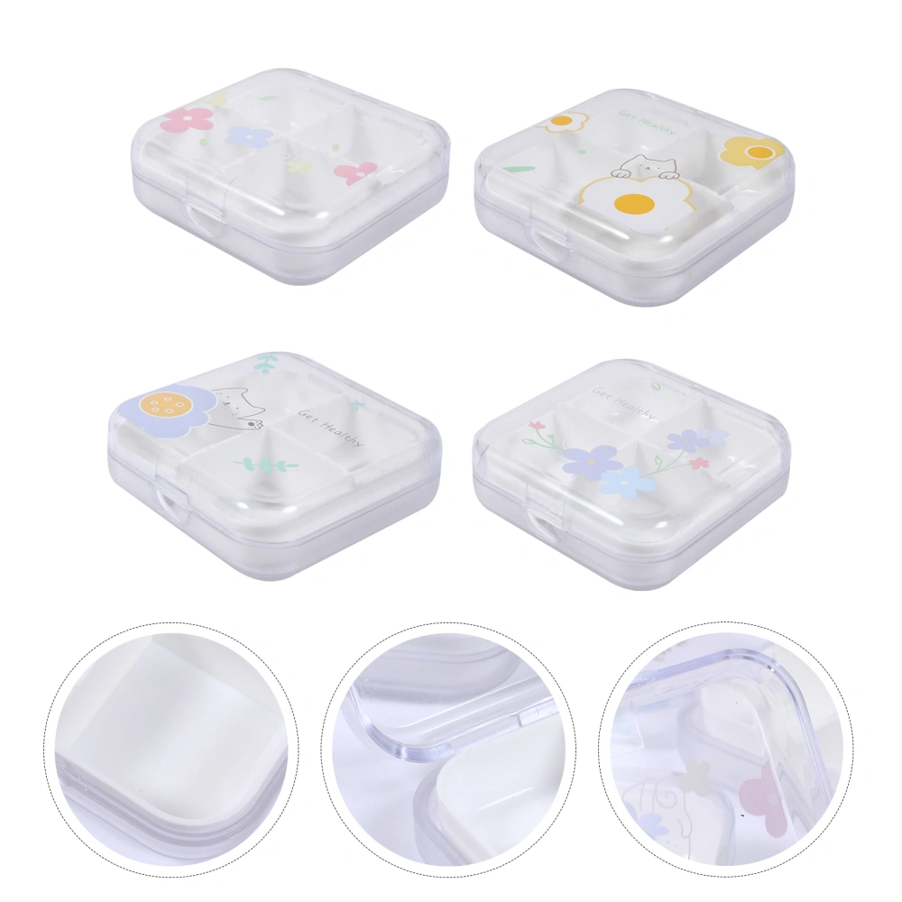 4pcs Portable Pill Organizer 4 Compartments Travel Pill Case Supplement Holder