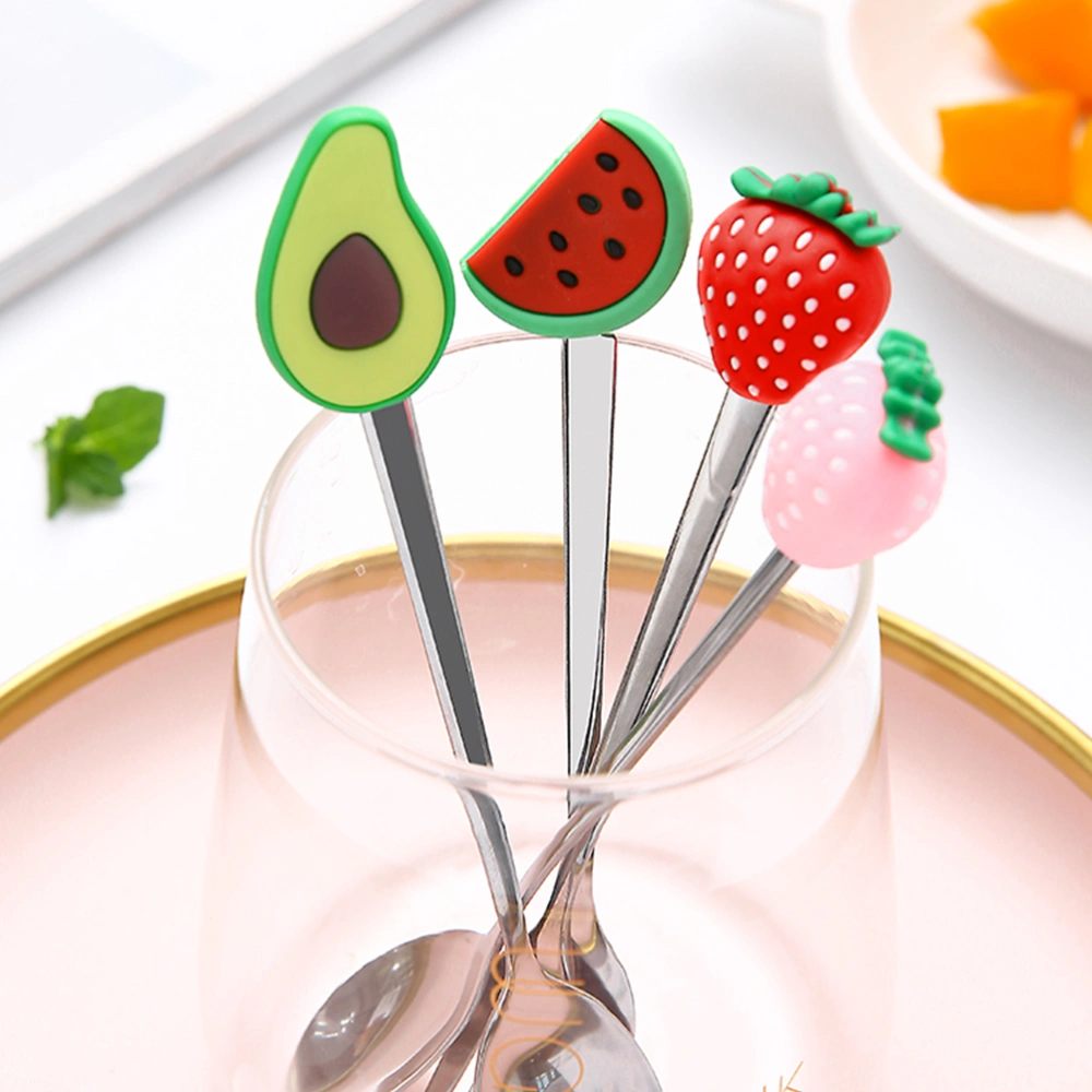 4PCS Creative Fruit Shaped Tableware Stainless Steel Fork Spoon Eating Tools