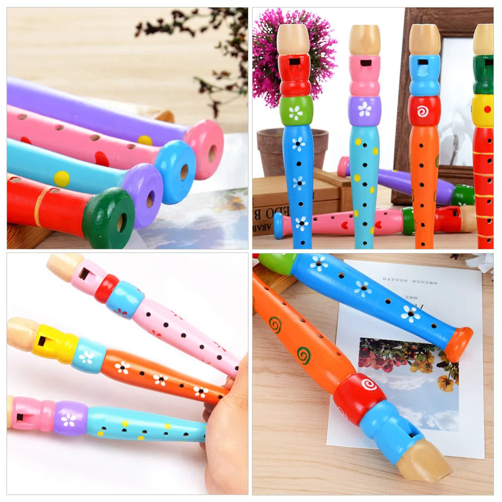 2pcs Wooden Recorders for Toddlers Colorful Piccolos Flute Music Toys for Kids