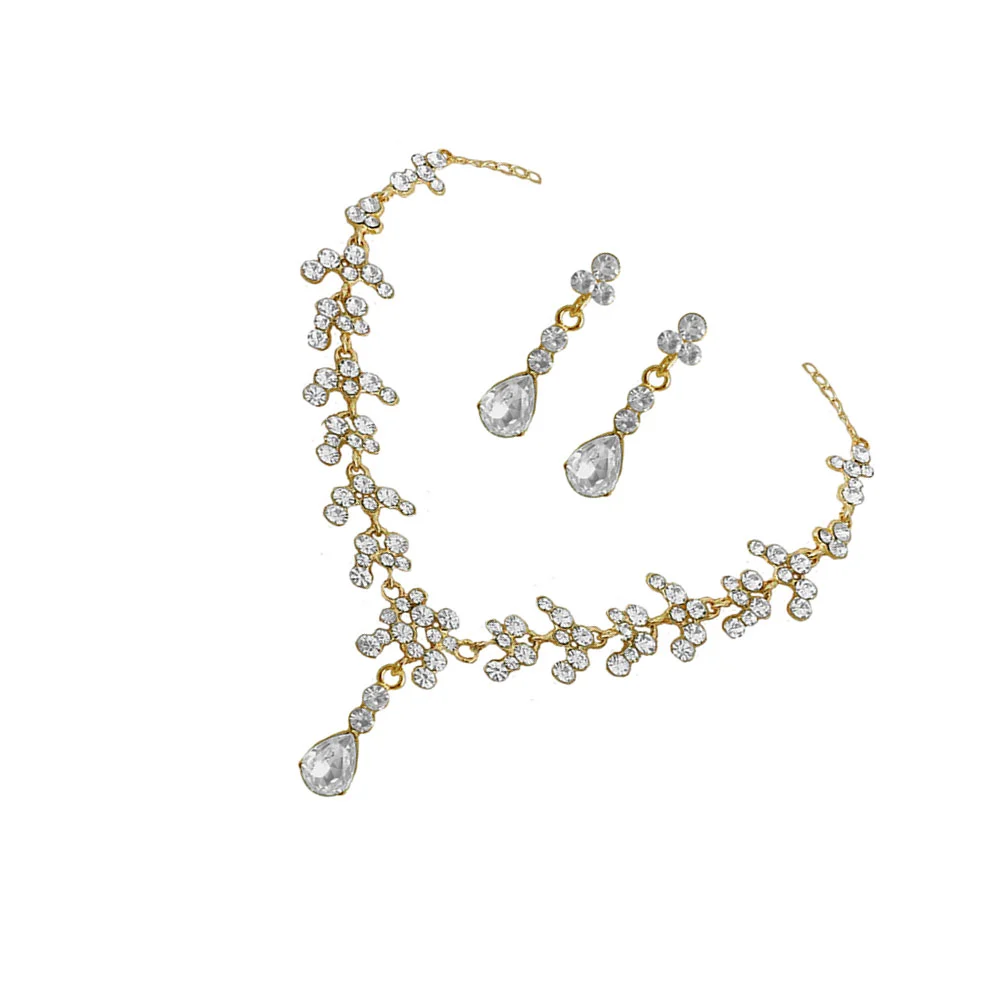 1 Set Fashionable Necklace and Earring Set Bride Rhinestone Jewelry Wedding Dress Accessories for Women Female (White)
