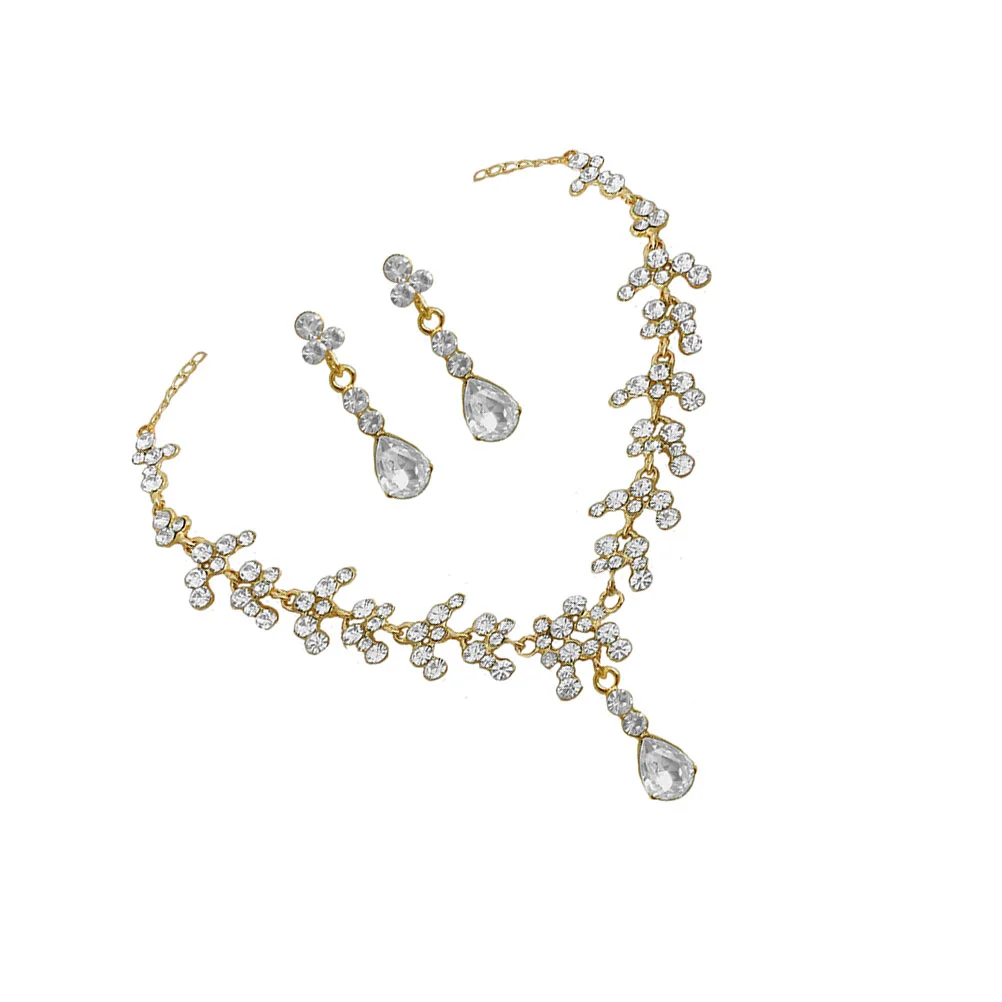 1 Set Fashionable Necklace and Earring Set Bride Rhinestone Jewelry Wedding Dress Accessories for Women Female (White)