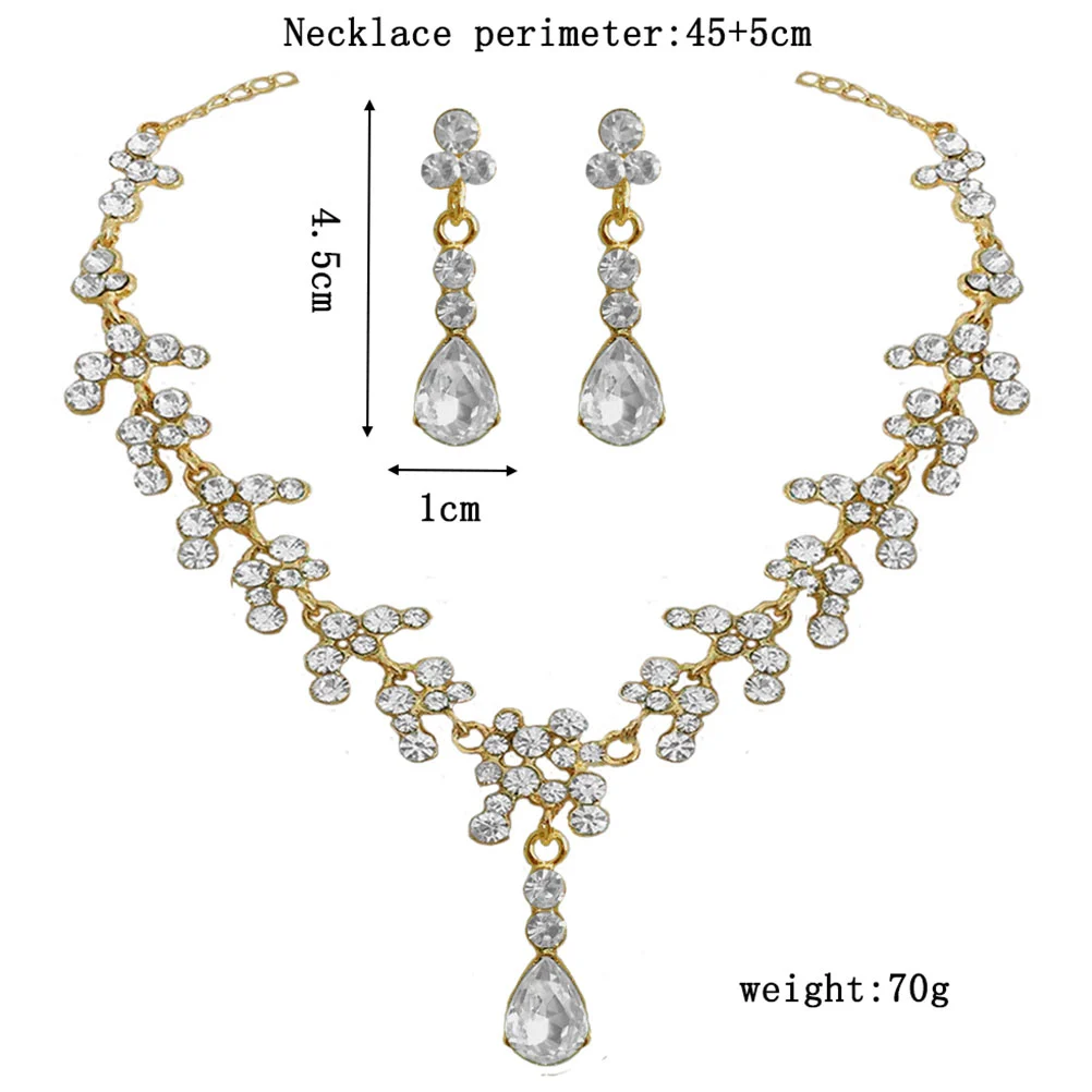 1 Set Fashionable Necklace and Earring Set Bride Rhinestone Jewelry Wedding Dress Accessories for Women Female (White)