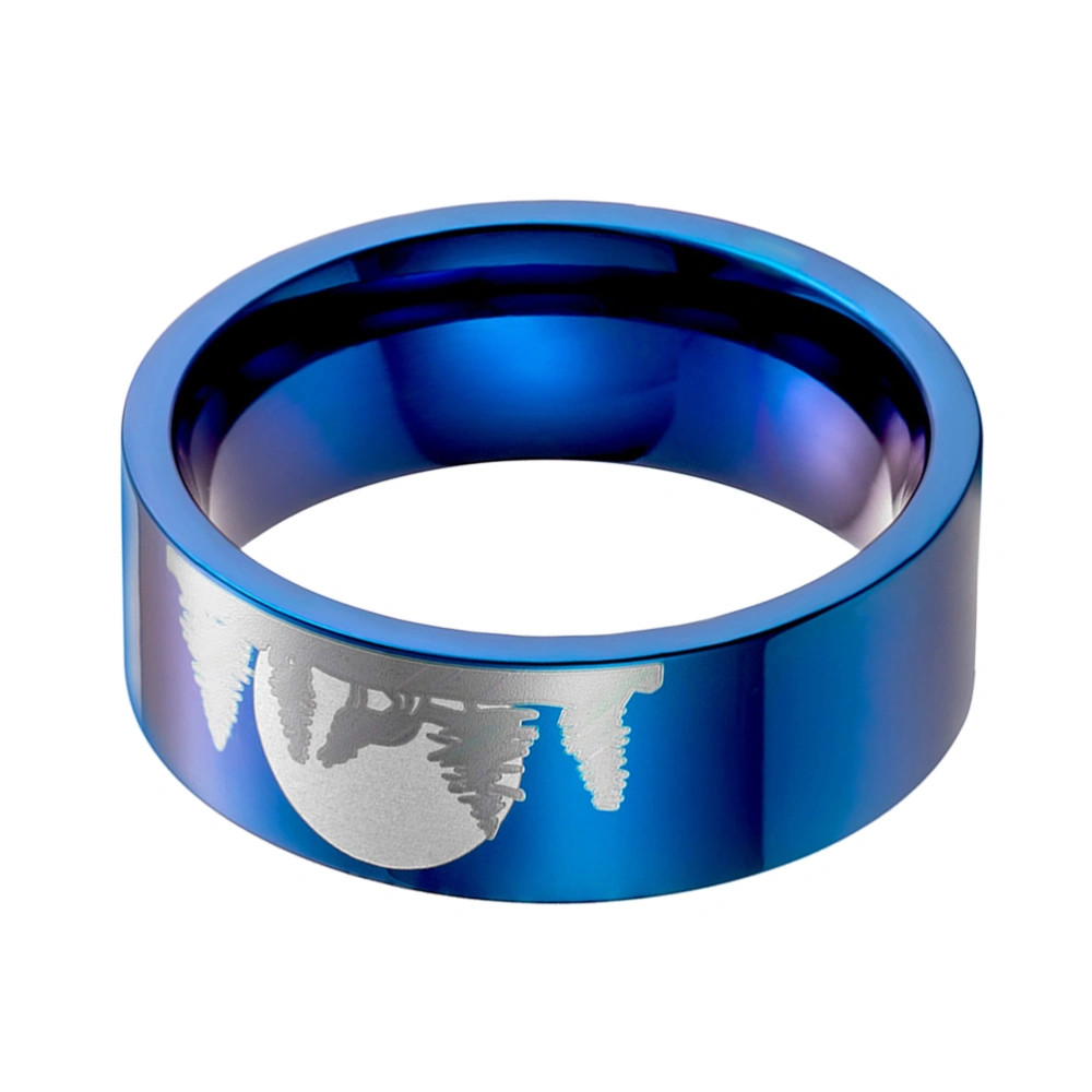 1Pc Cool Titanium Steel Ring Creative Lone Wolf in the Finger Ring Fashion Personality Unique Ring Jewelry Gift (Blue Size 10#)