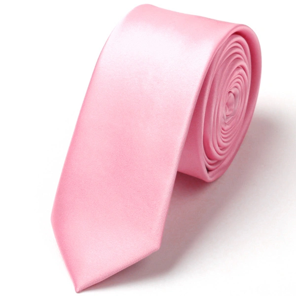 Men Leisure Pure Color Slim Narrow Arrow Necktie Skinny Tie (Pink)