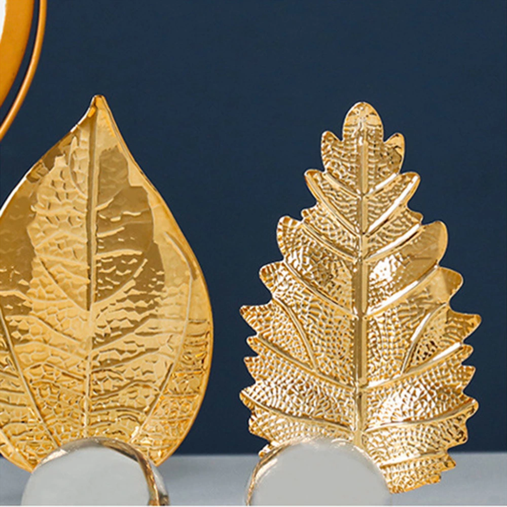 Wrought Iron Leaf Shaped Home Adornment Crystal Ball Desktop Ornaments Luxury Decoration for Cabinet Table Torch -Oak Leaf(Golden)