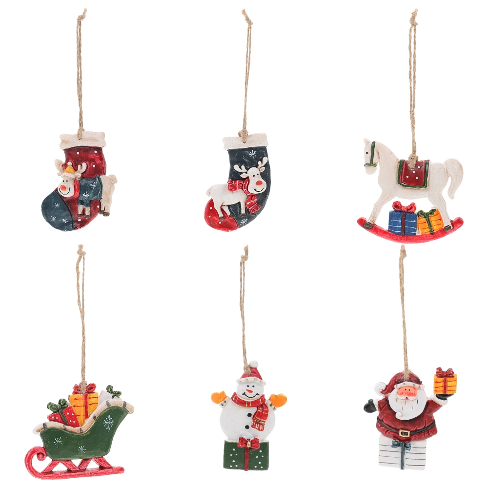 6Pcs Christmas Hanging Decors Creative Xmas Themed Resin Pendants Party Decors