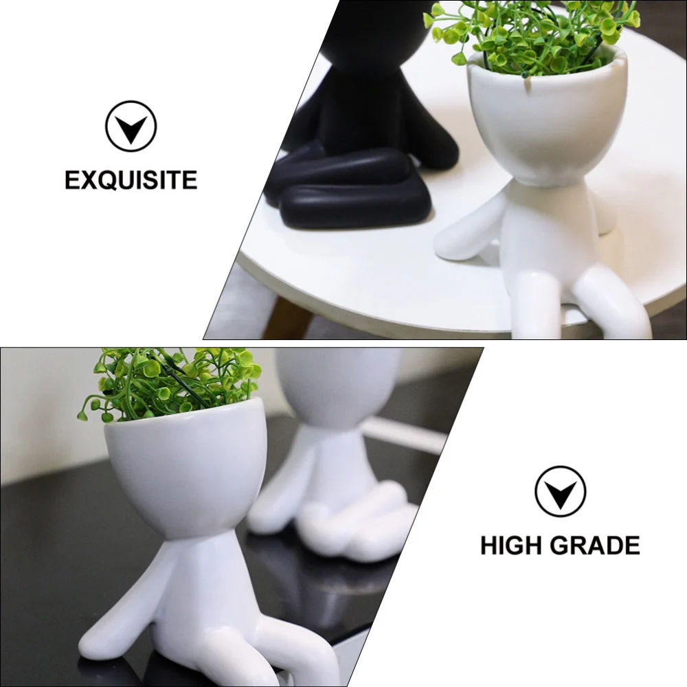 1PC Household Decorative Flower Pot Nordic Ceramic Little Man Flowerpot (White)