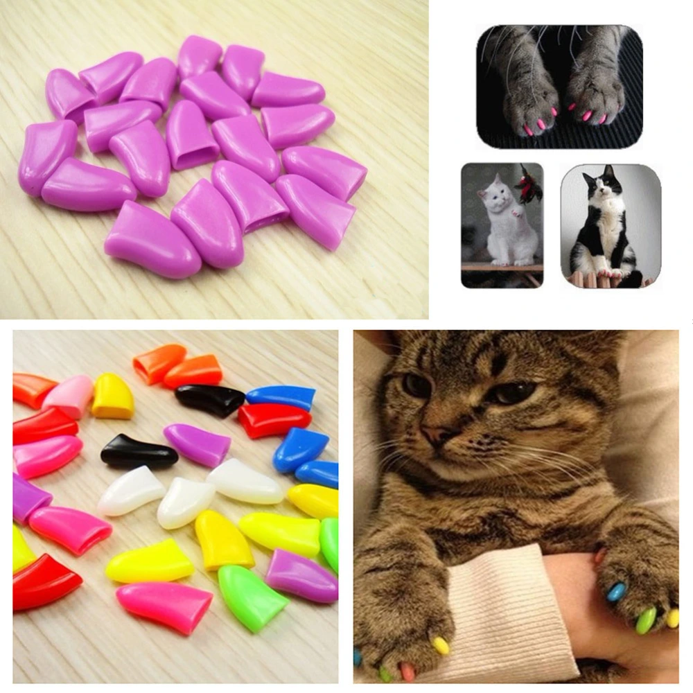 140pcs/7 Sets Pet Nail Caps Lovely Pet Claw Cover Paw Claw Control Nail Protector for Cat Size S (Random Color)