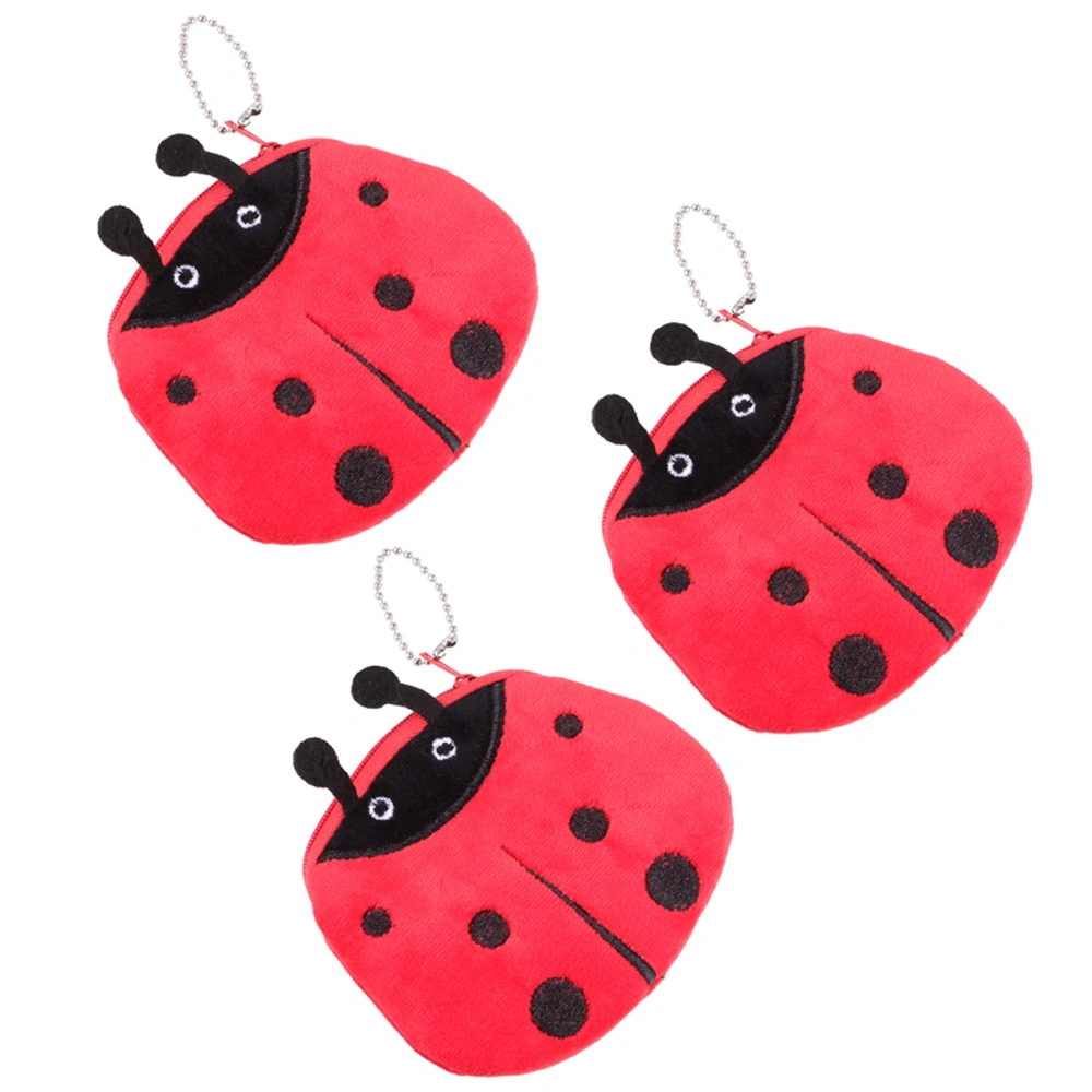 3pcs Ladybug Shape Purse Short Adorable Coin Bag Small Zippered Wallet Girls Plush Change Bag Portable Key Storage Bag