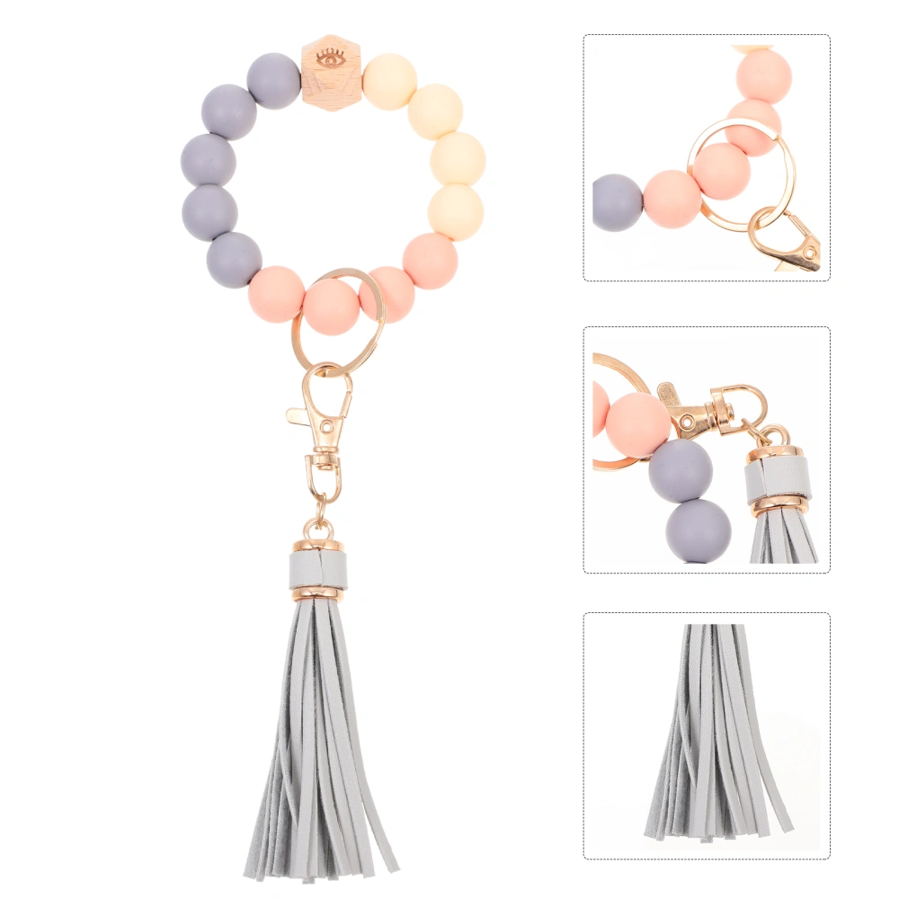 Colorful Silicone Beaded Key Chain Bracelet with Detachable Tassel Pendant Car Key Pendant