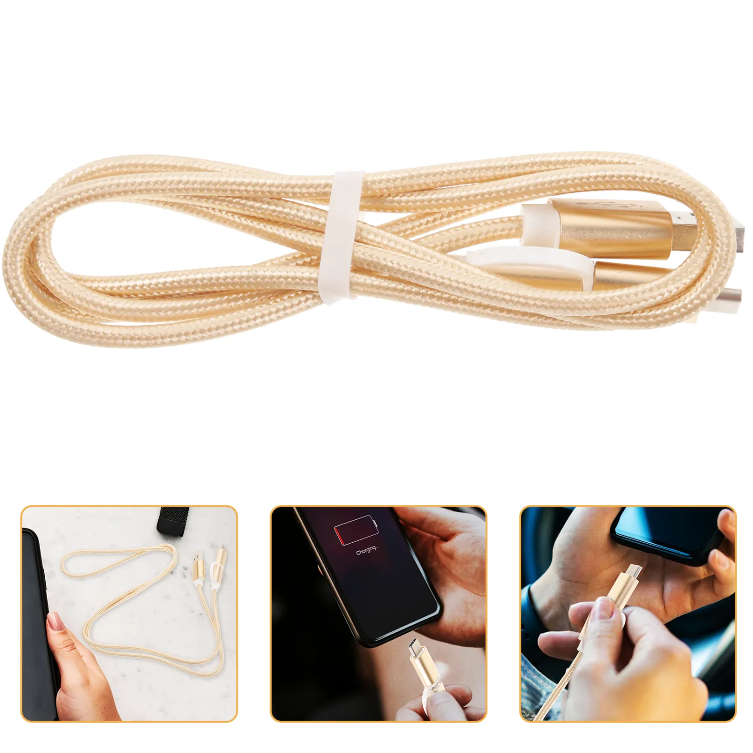 1 Pcs 2 in 1 Micro USB Type C Charging Cable Charging Wire with USB Type C to Micro USB Adapter Compatible for Android Golden