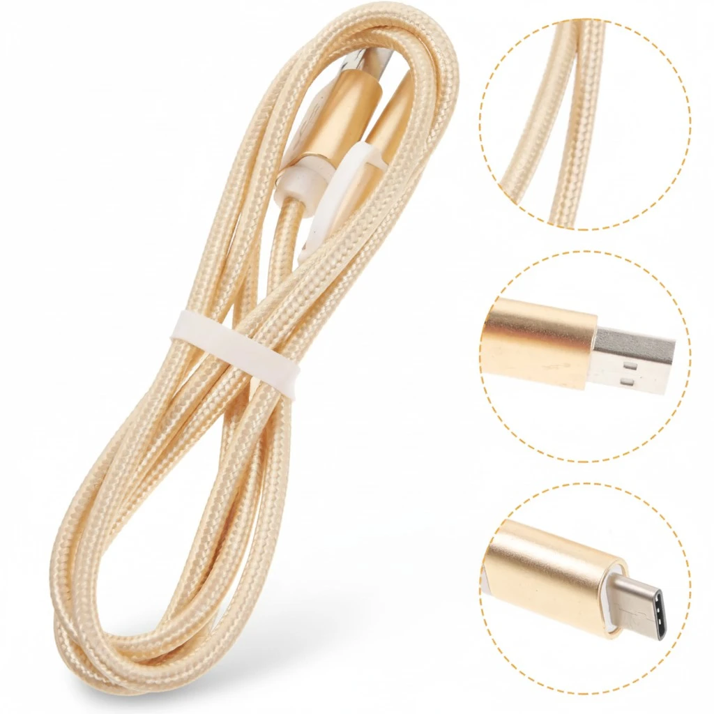 1 Pcs 2 in 1 Micro USB Type C Charging Cable Charging Wire with USB Type C to Micro USB Adapter Compatible for Android Golden