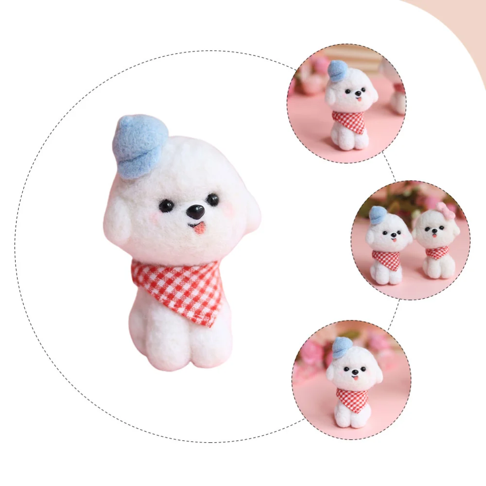 1 Set Handmad Wool Felt Bichon Frise Doll DIY Cartoon Dog Felting Wool Crafts