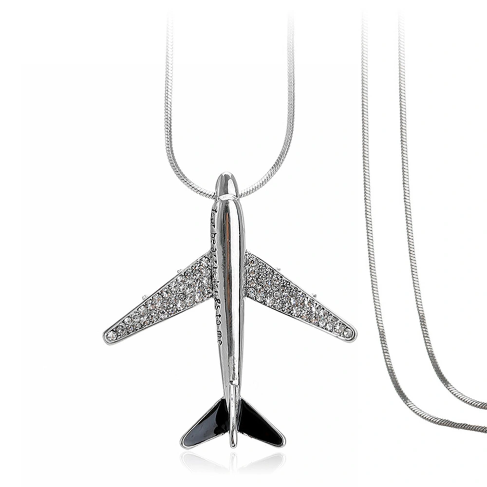 5.4x4.9cm Stylish Airplane Design Diamond Encrusted Pendant Necklace Clothing Accessories Silver