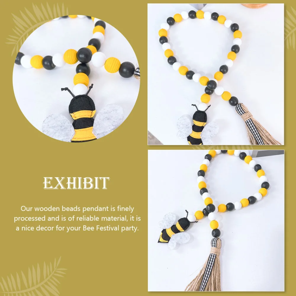 Bee Festival Wood Bead String Decoration Hemp Tassel Bead String Ornament