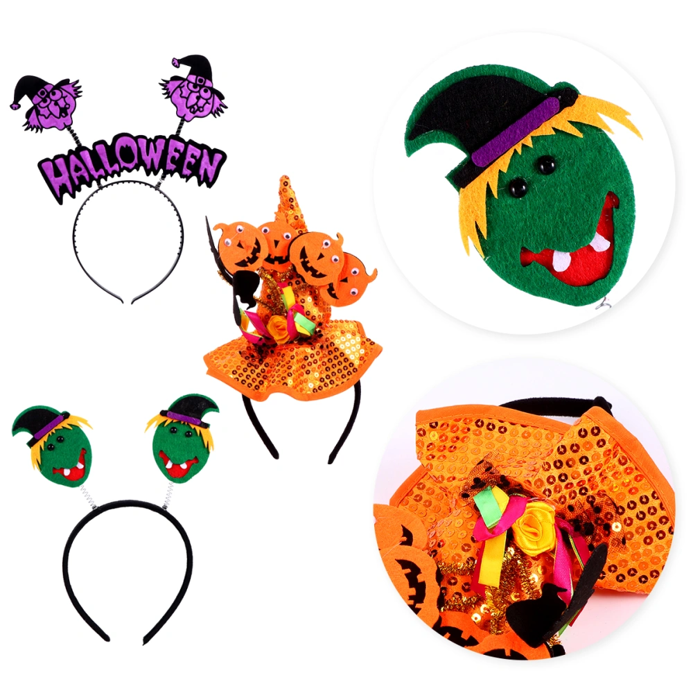 3pcs Halloween Hair Hoops Witch Sequin Witch Hat Pattern Halloween Headbands