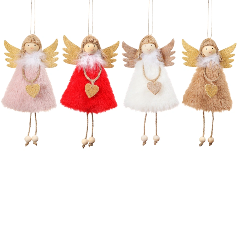 4pcs Heart Plush Angel Hanging Doll Creative Christmas Pendant Home Decoration Party Supplies (White, Pink, Khaki, Red)