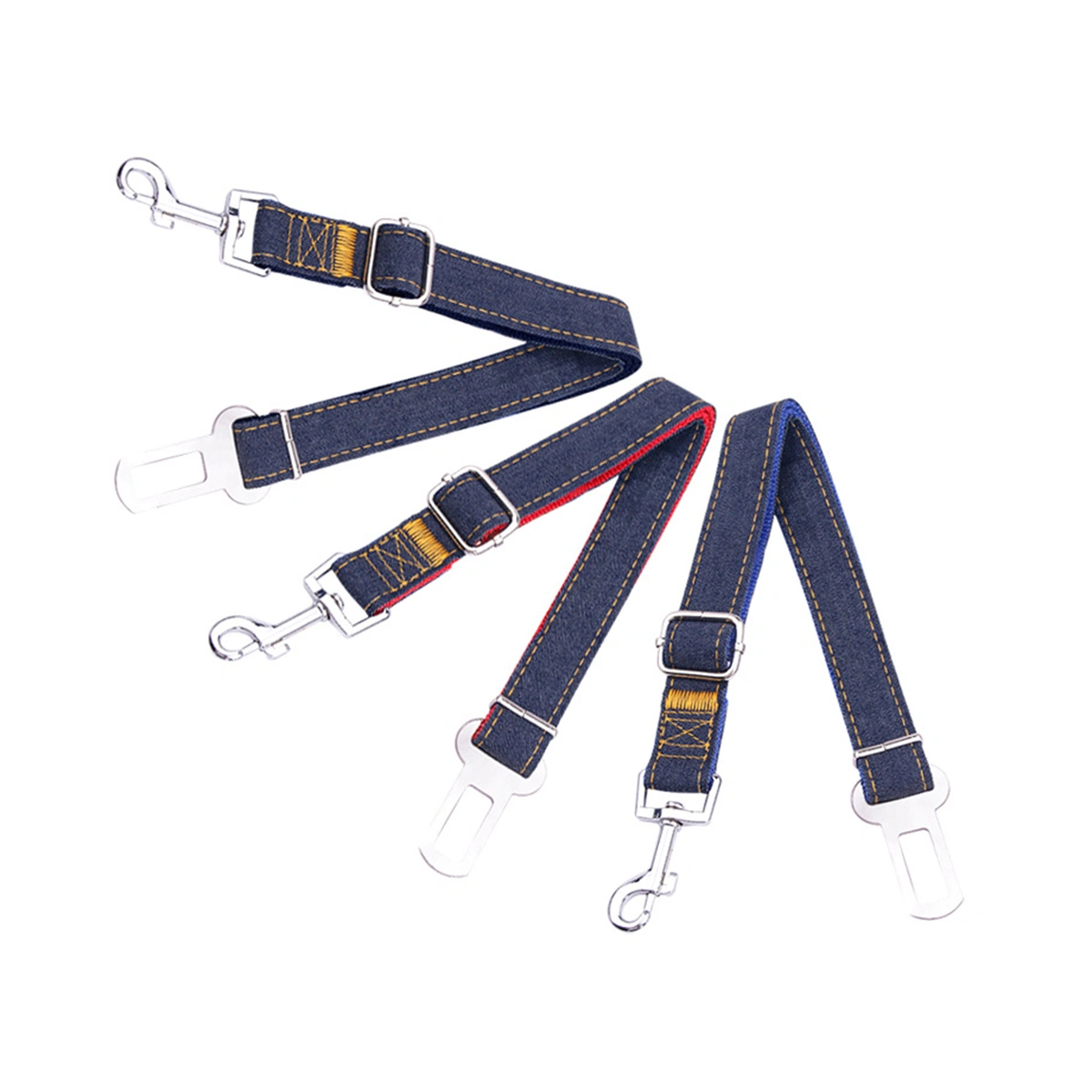 Adjustable Pet Car Seat Belt Dog Harness Car Vehicle Seatbelt Cowboy Fabric Material (Black)