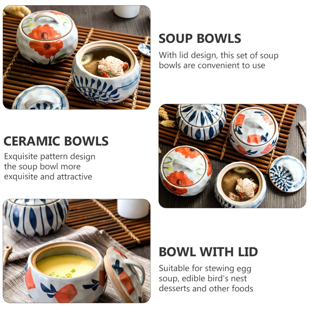 1 Pc Japanese Style Ceramic Stew Bowl Steamed Egg Bowl Edible Bird's Nest Bowl with Lid (Assorted Color)