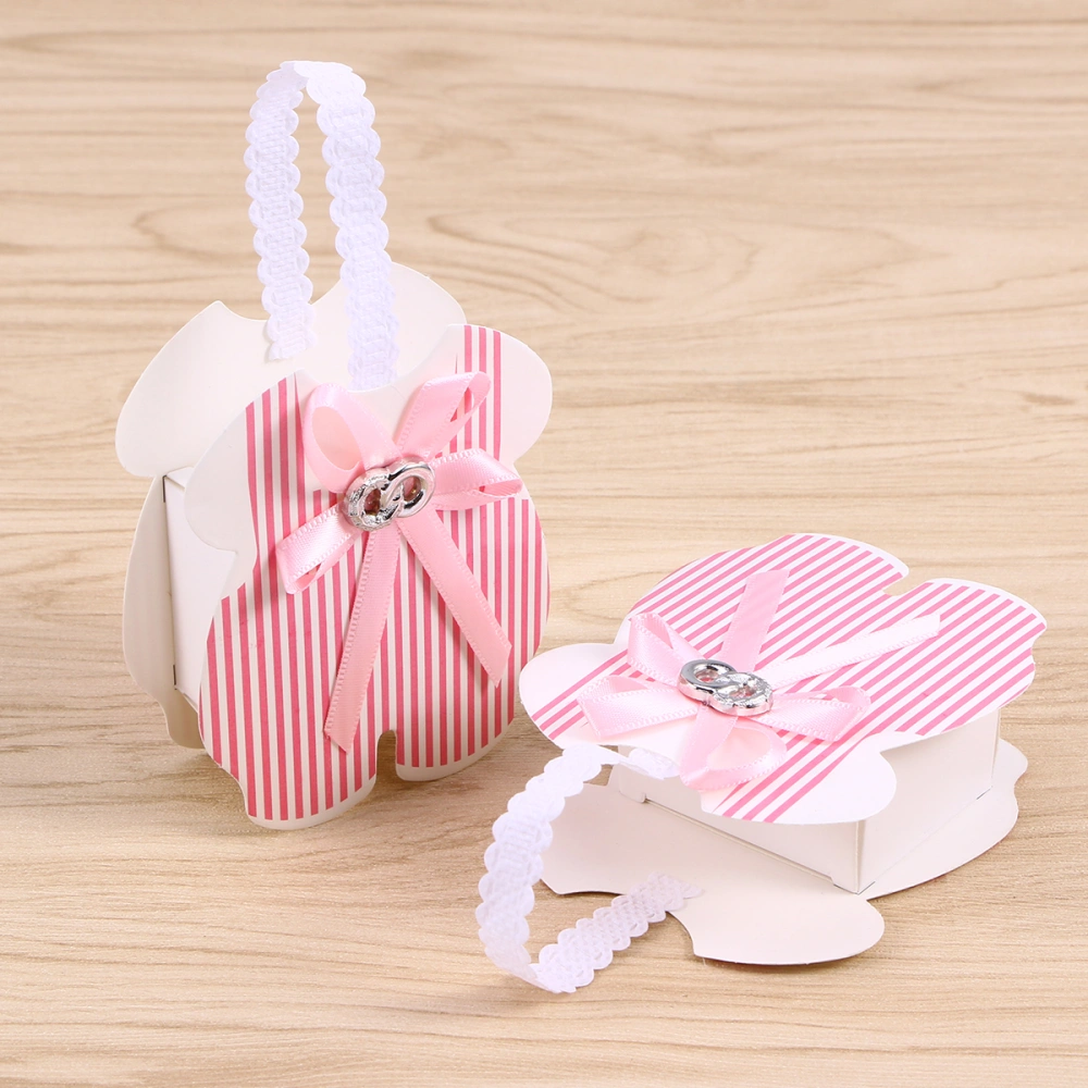 12pcs Baby Shower Candy Bag Bowknot Ribbon Paper Gift Bag with Handle for Baby Parties Birthday (Bib Pants Shape, Pink)