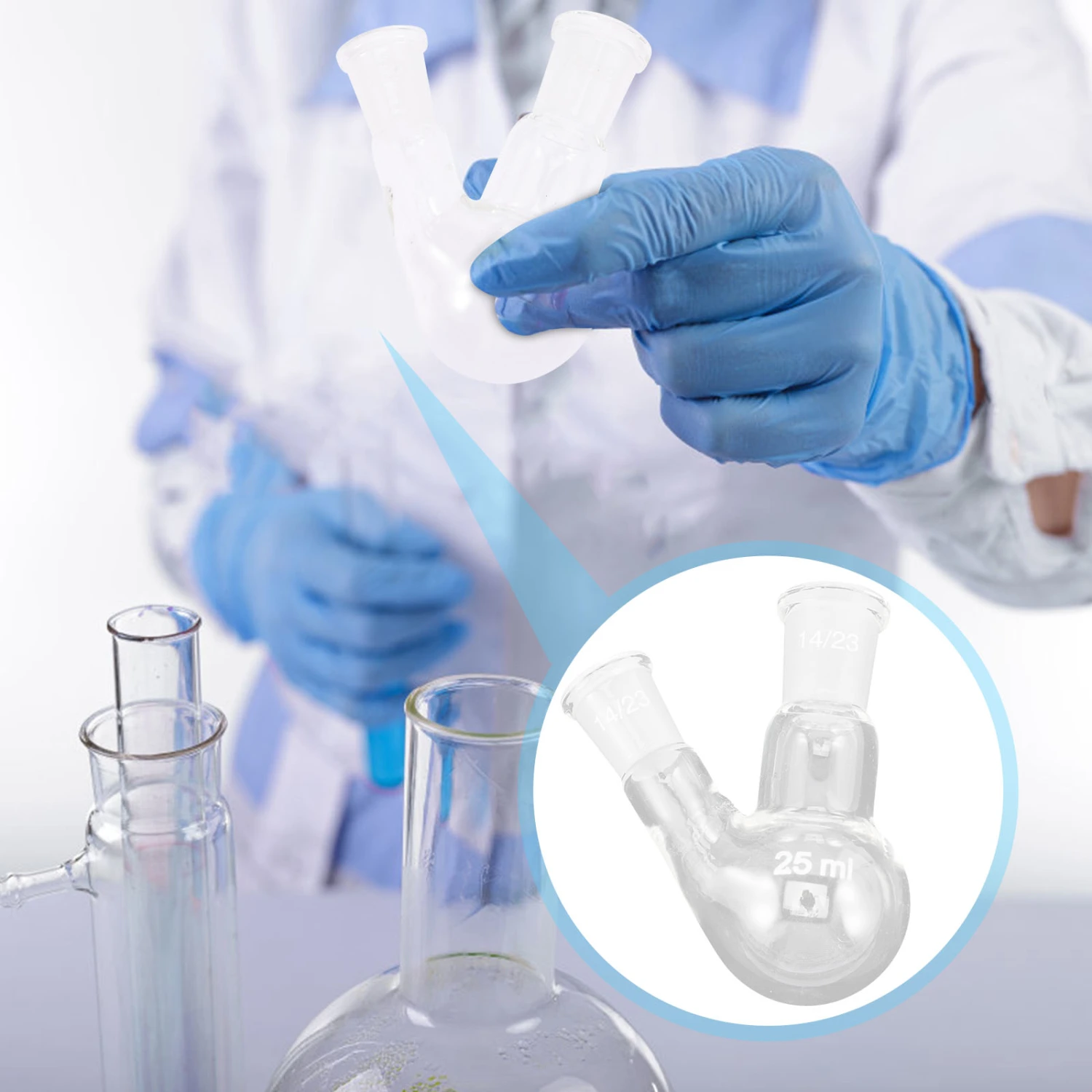 Glass Round Bottom Flask Boiling Glass Flask with 2-neck Joint for Laboratory