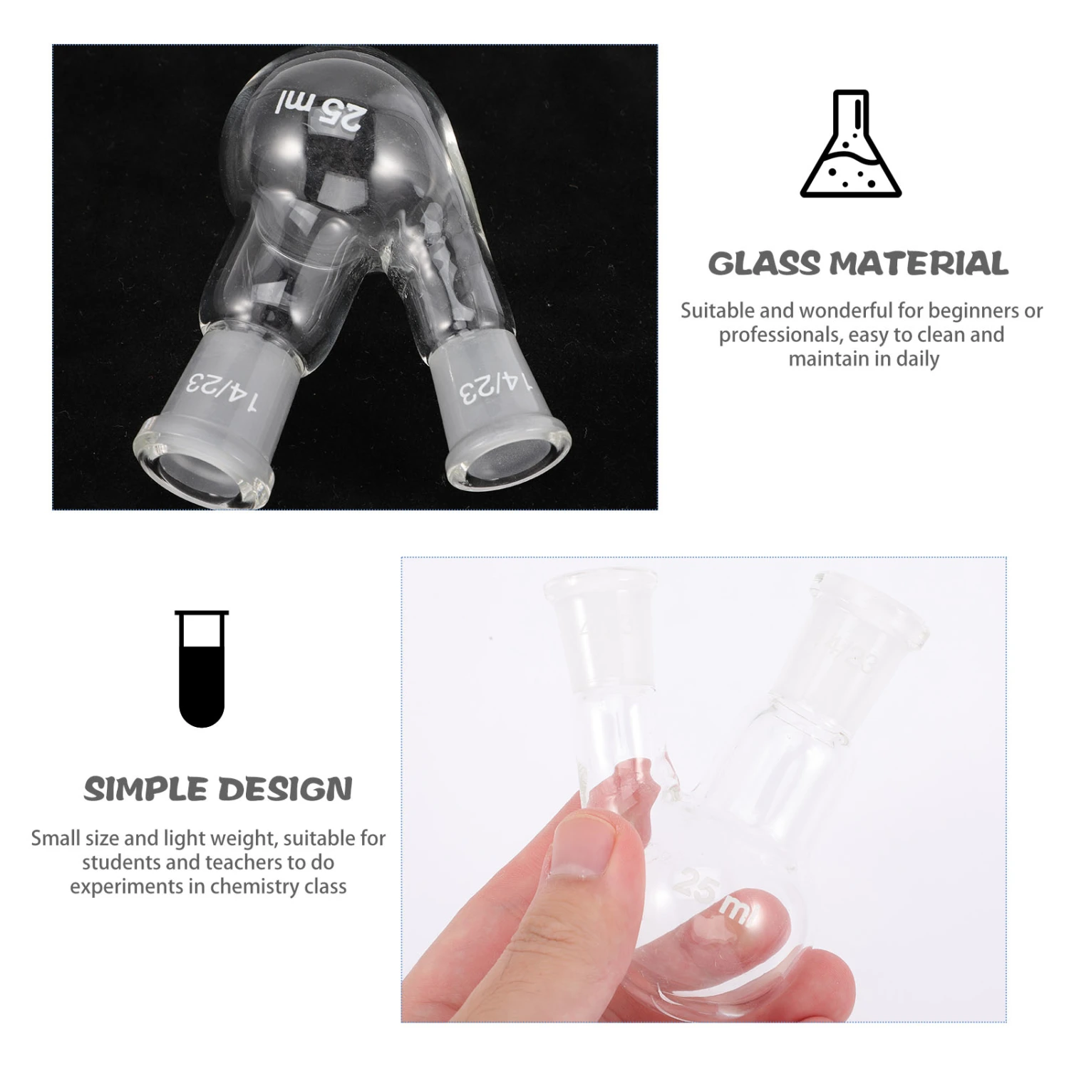 Glass Round Bottom Flask Boiling Glass Flask with 2-neck Joint for Laboratory
