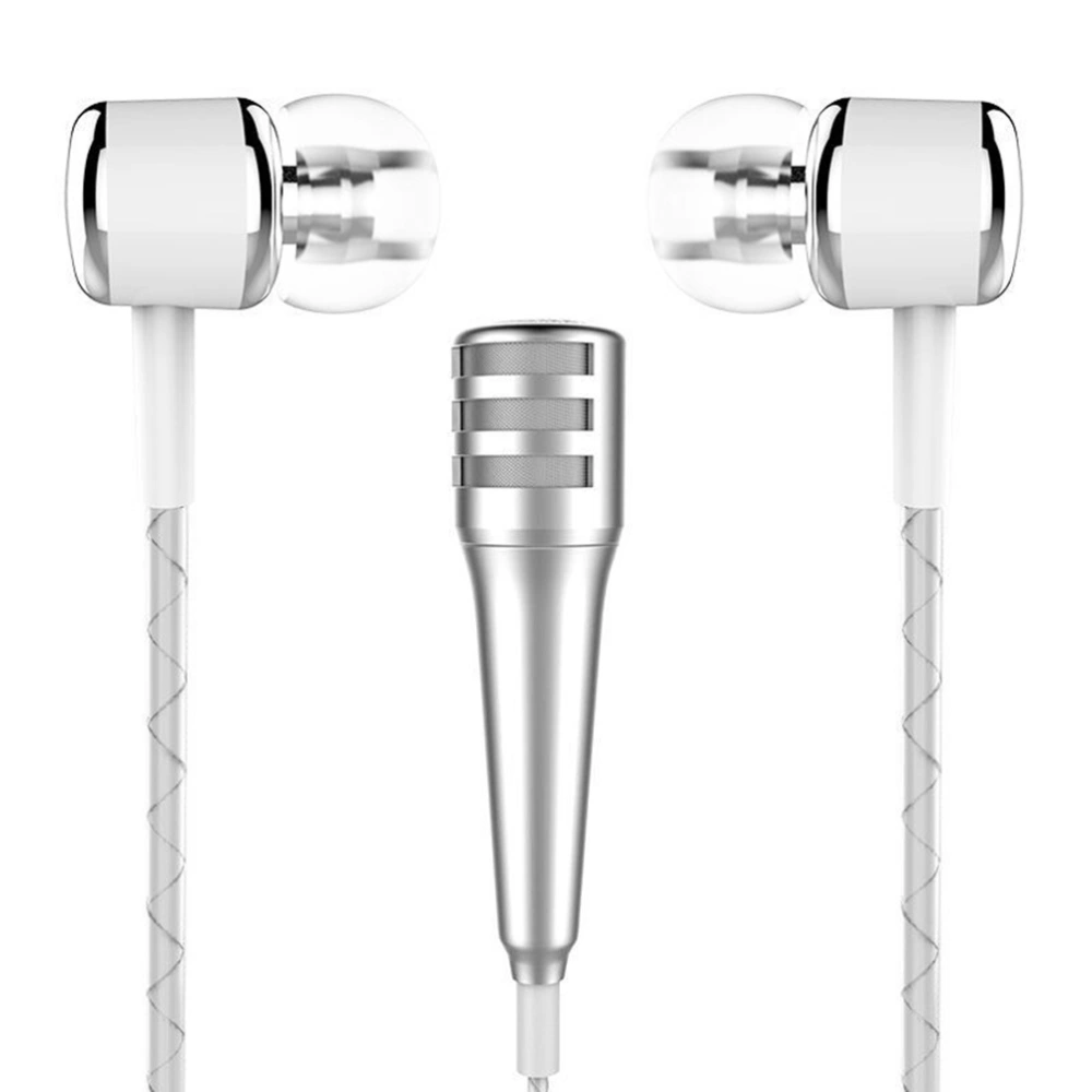 Fashion Design Mini Pocket Wired Microphone For Recording Music Lover KTV Party Home With Headset For Android IOS Laptop Tablet Use (Silver)