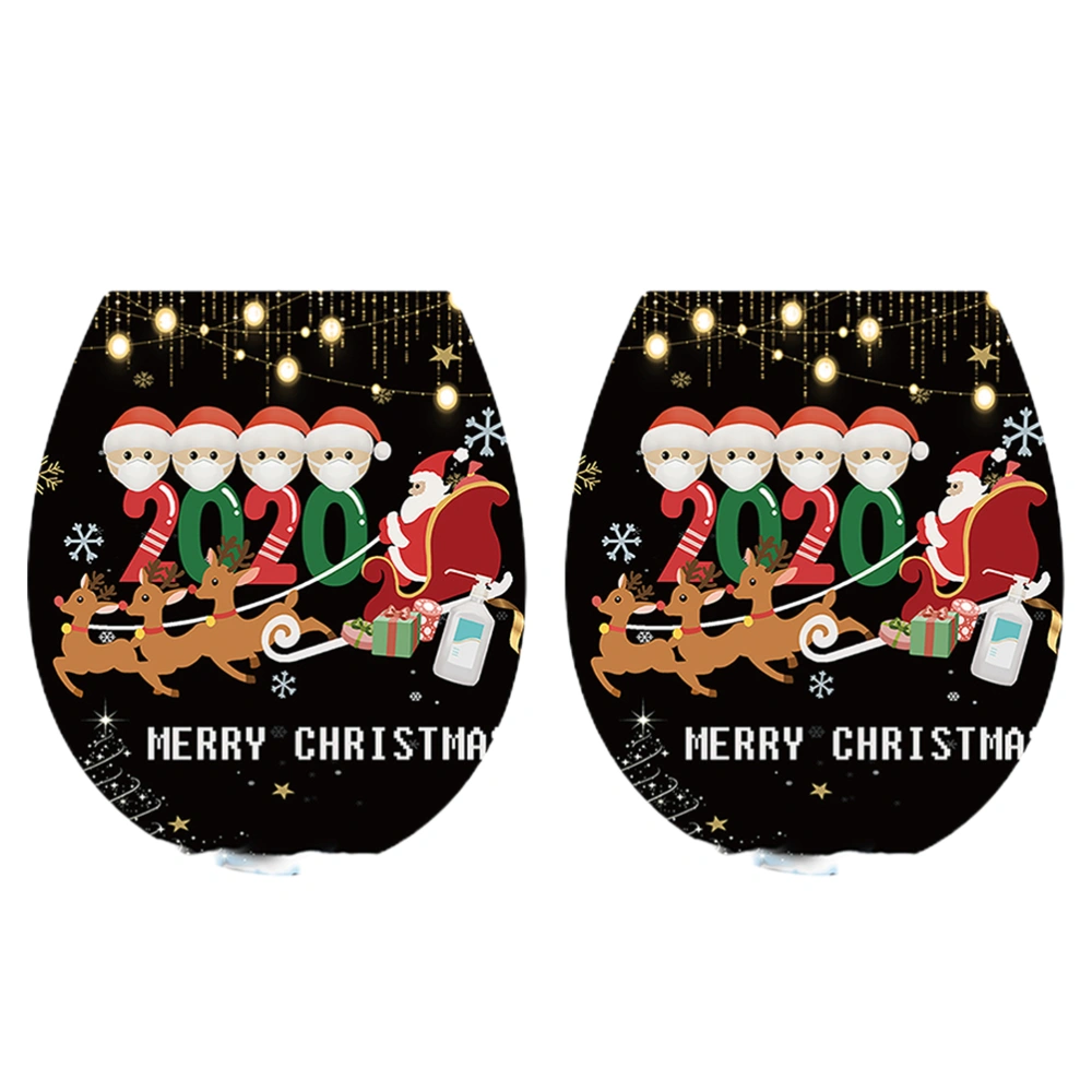 2pcs Christmas Toilet Stickers Xmas Fridge Decals Cartoon Window Stickers(Black)