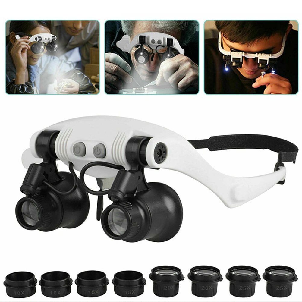1Pc Head-mounted Magnifying Glasses with LED Light for Repairing and Appraisal (White)