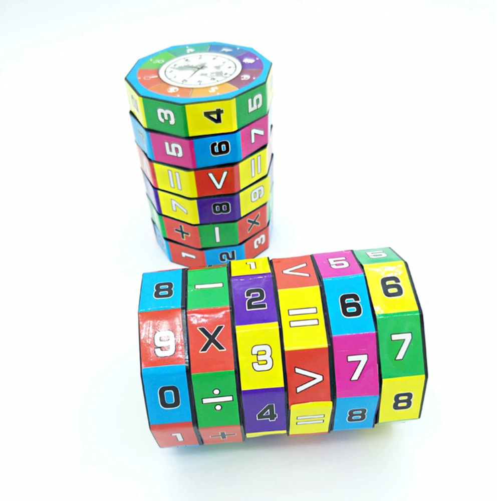 6pcs Arithmetic Cylindrical Toy Plastic Cubes Digital Cognition Kid Teaching Aids Math Educational Learning Toys (Colorful)