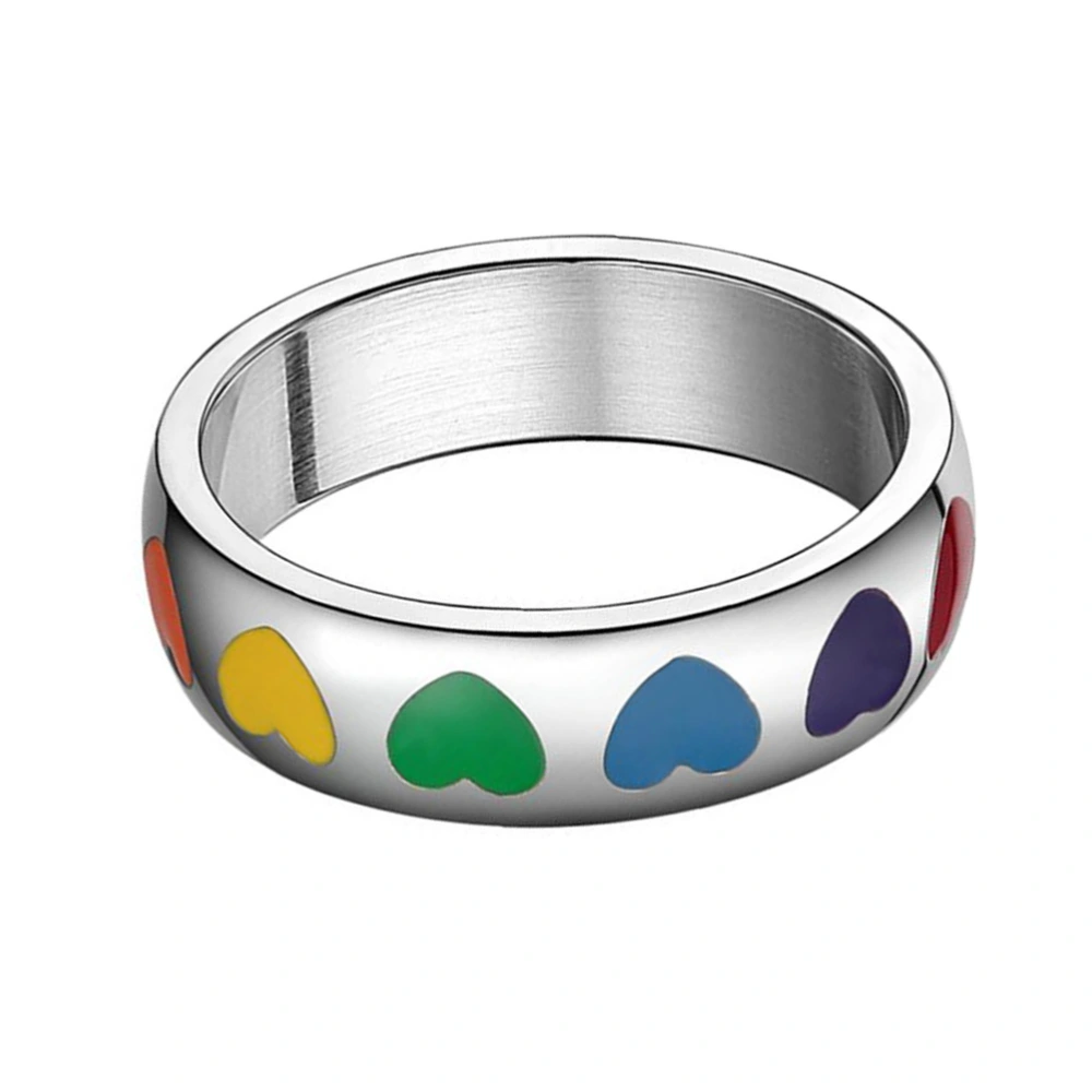 Titanium Steel Finger Ring Epoxy Rainbow Heart Shaped Ring Couple Rings Size 9