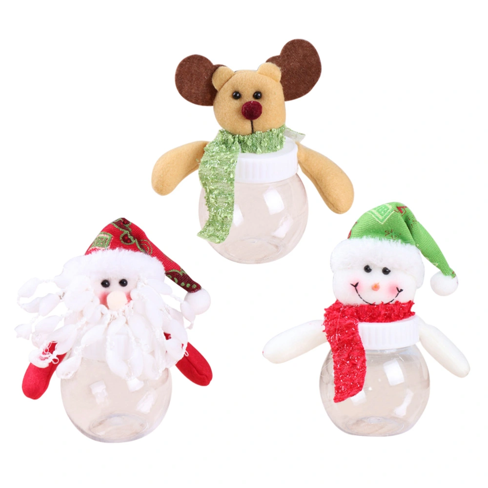 3pcs Christmas Candy Jar Empty Round Jars Cartoon Doll Candy Box Container Party Decoration (Santa, Snowman, Elk)