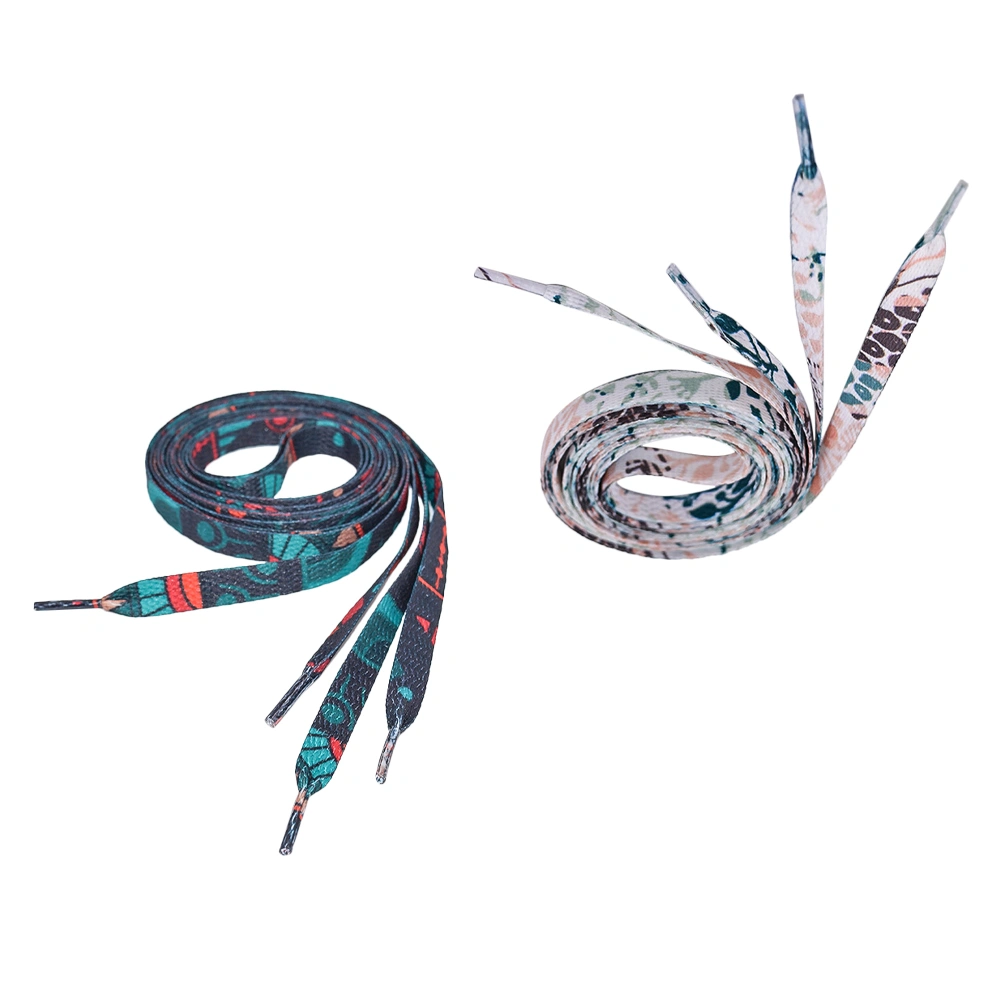 2 Pairs of 140cm Shoelace Polyester Printed National Style Tie Strings for Sports Shoes Boots Sneakers (Totem and Floral Printed Style)