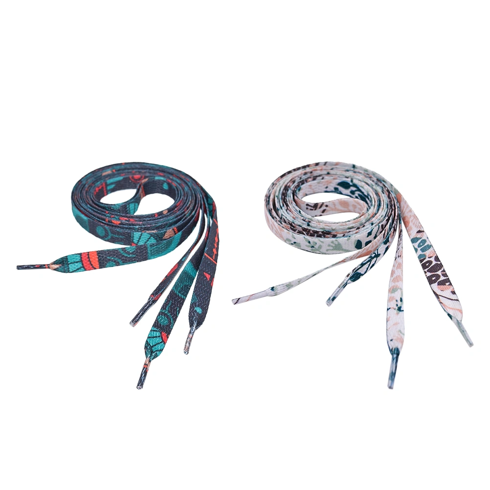 2 Pairs of 140cm Shoelace Polyester Printed National Style Tie Strings for Sports Shoes Boots Sneakers (Totem and Floral Printed Style)