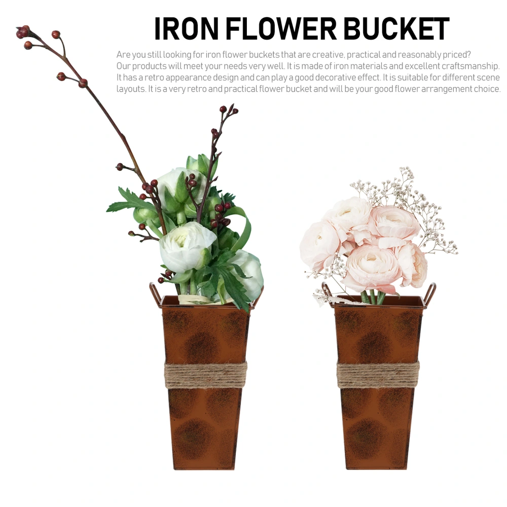 1pc Square Gardening Flower Bucket Retro Iron Art Flower Arrangement Bucket