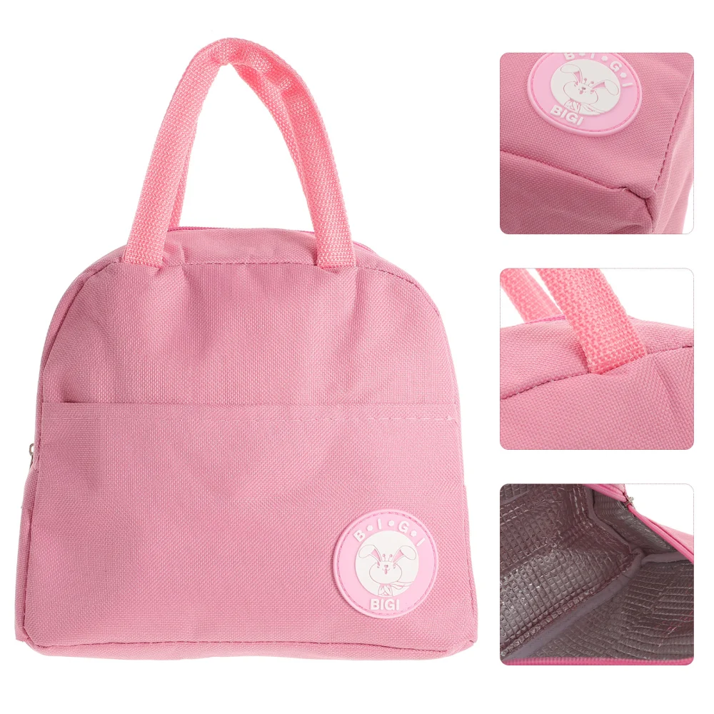 1pc Simple Lunch Bag Bento Box Holder Portable Lunch Pouch Meal Thermal Bag Canvas Lunch Bag for School Office Pink (Logo Pattern for Random)