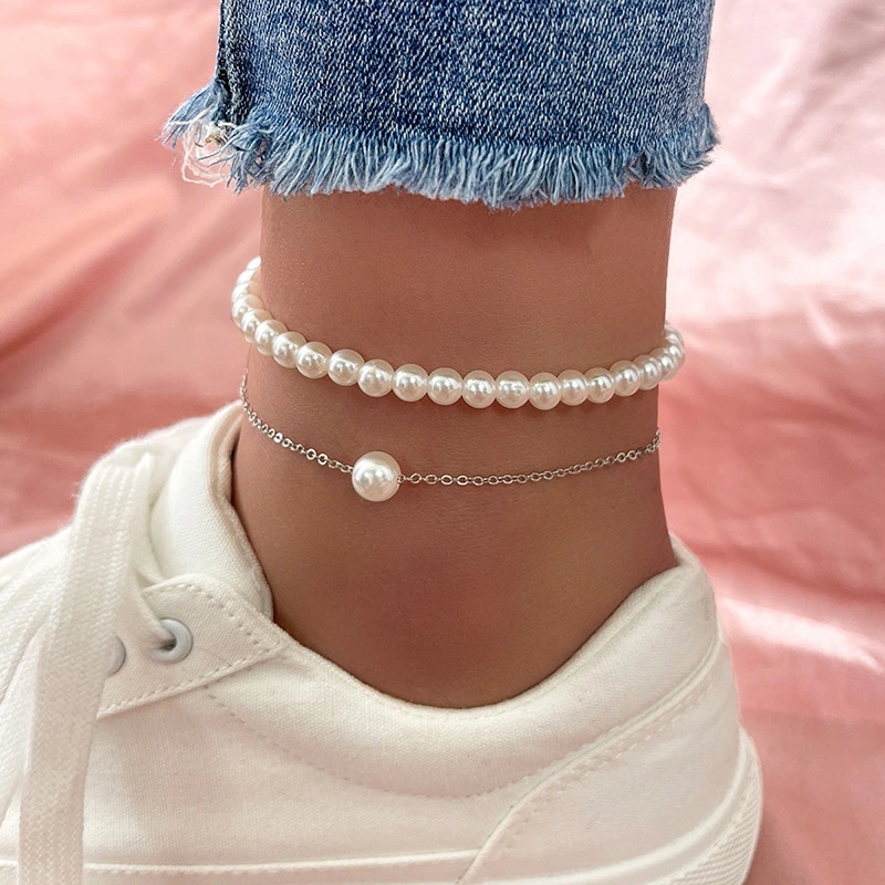 Stylish Simple And Versatile Double-layer Pearl Anklet