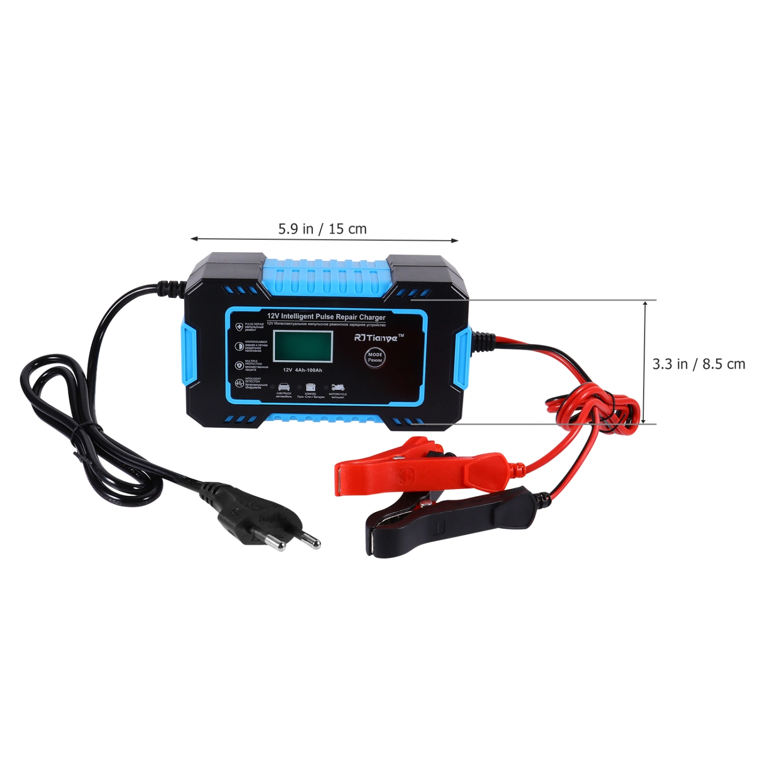 Automobile Battery Charger 12V 6A Pulse Repair LCD Battery Charger EU Plug