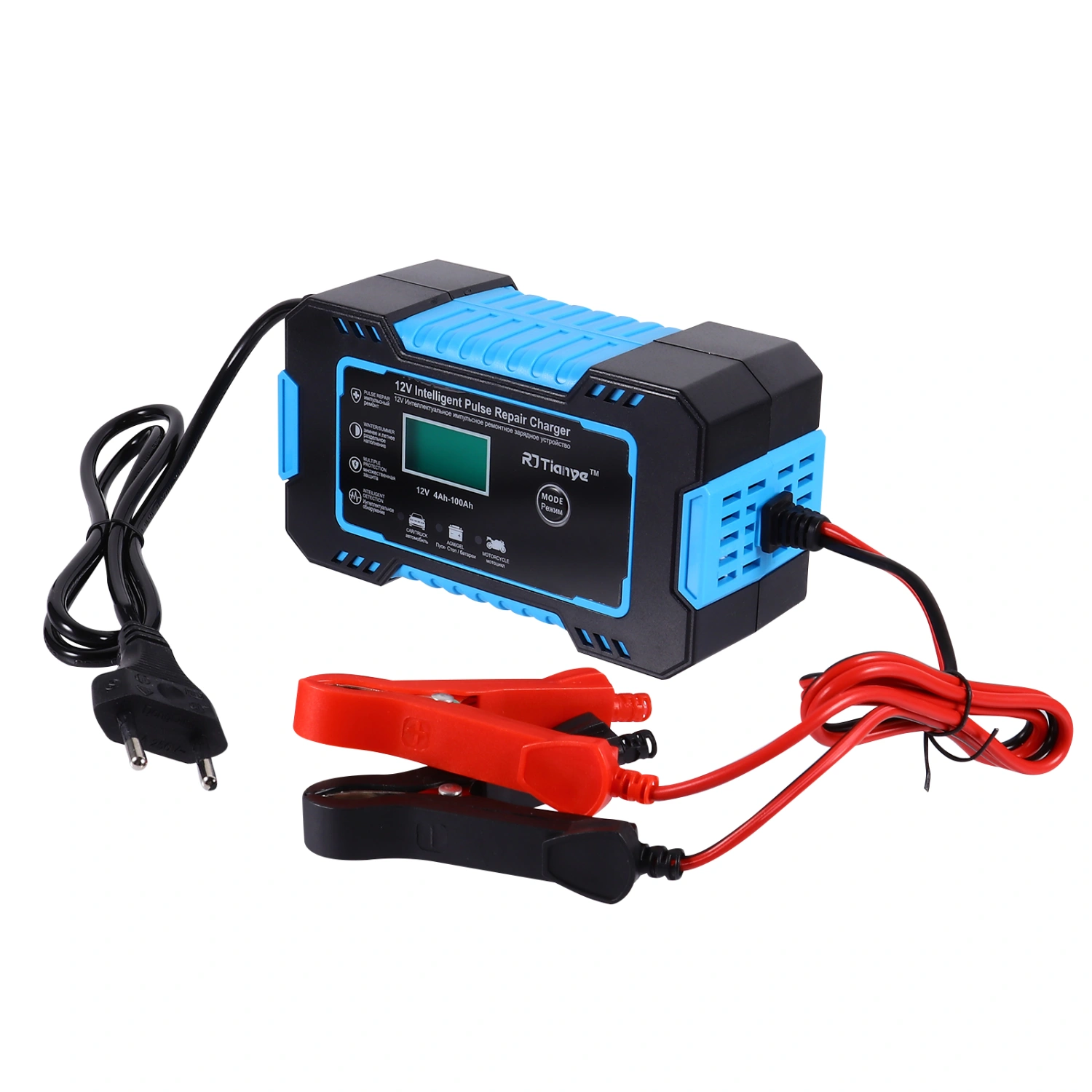 Automobile Battery Charger 12V 6A Pulse Repair LCD Battery Charger EU Plug