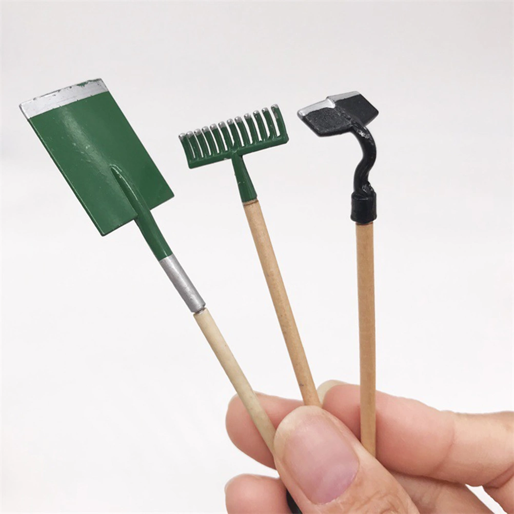 3Pcs Mini Gardener Tools Spade Rake Hoe Model Gardening Set Epitome for Kids Children