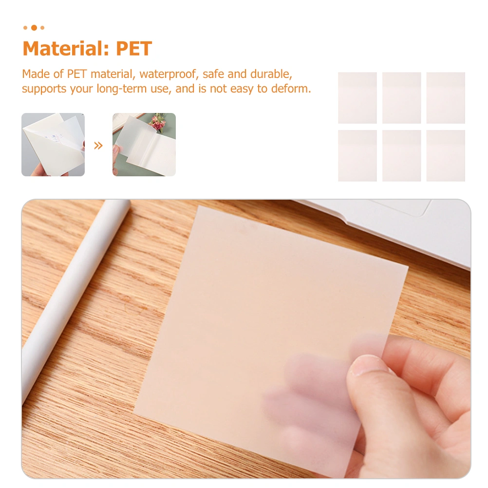 6pcs Transparent Sticky Memo Note Adhesive Note Pads Waterproof Memo Pad 50-Sheets/Pad