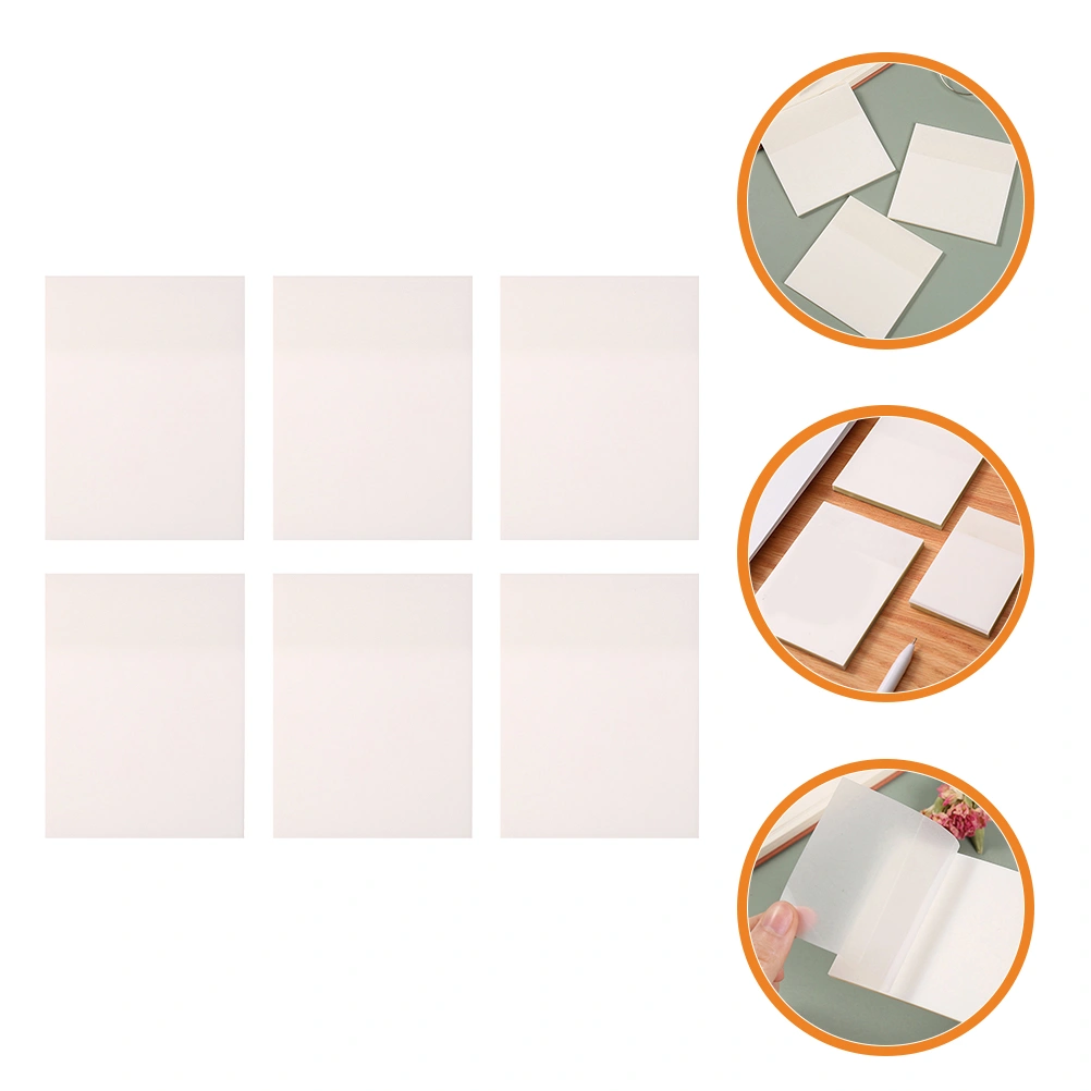 6pcs Transparent Sticky Memo Note Adhesive Note Pads Waterproof Memo Pad 50-Sheets/Pad