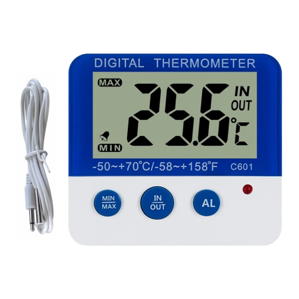 1PC C601 Indoor And Outdoor Thermometer Digital Refrigerator Freezer Thermometer High And Low Temperature Alarm Kitchen Supplies (White and Blue)