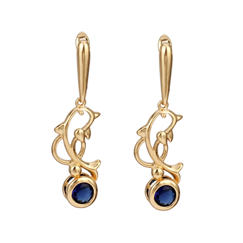 Pair of Women's Girls Dolphin Style Zircon Eardrop Earrings Ear Studs (Blue)