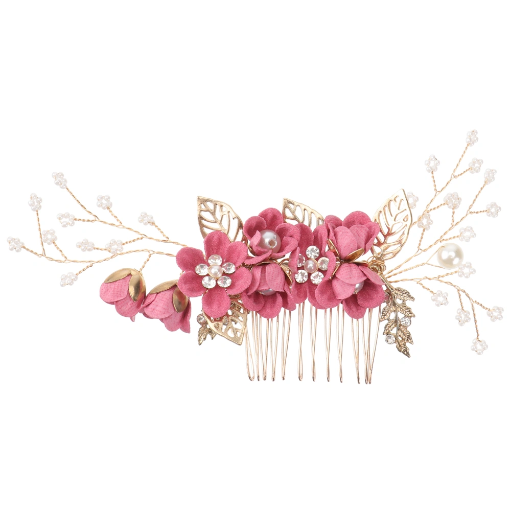 Fashion Hair Comb Crystals Headdress Alloy Rhinestone Bridal Hair Accessories Hair Decoration (Rosy)