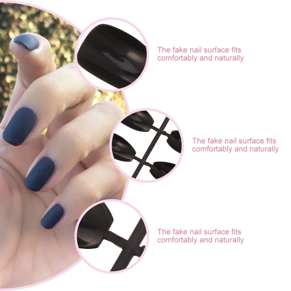 2 Sets/48pcs Attractive Color Fake Nails Matte False Nails Stickers Artificial Nail Tip Fingernails Body Adornment for Women Girls (Black)