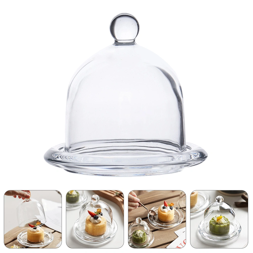 1 Set Dessert Dish Glass Tray with Transparent Lid Fruit Plate Food Container