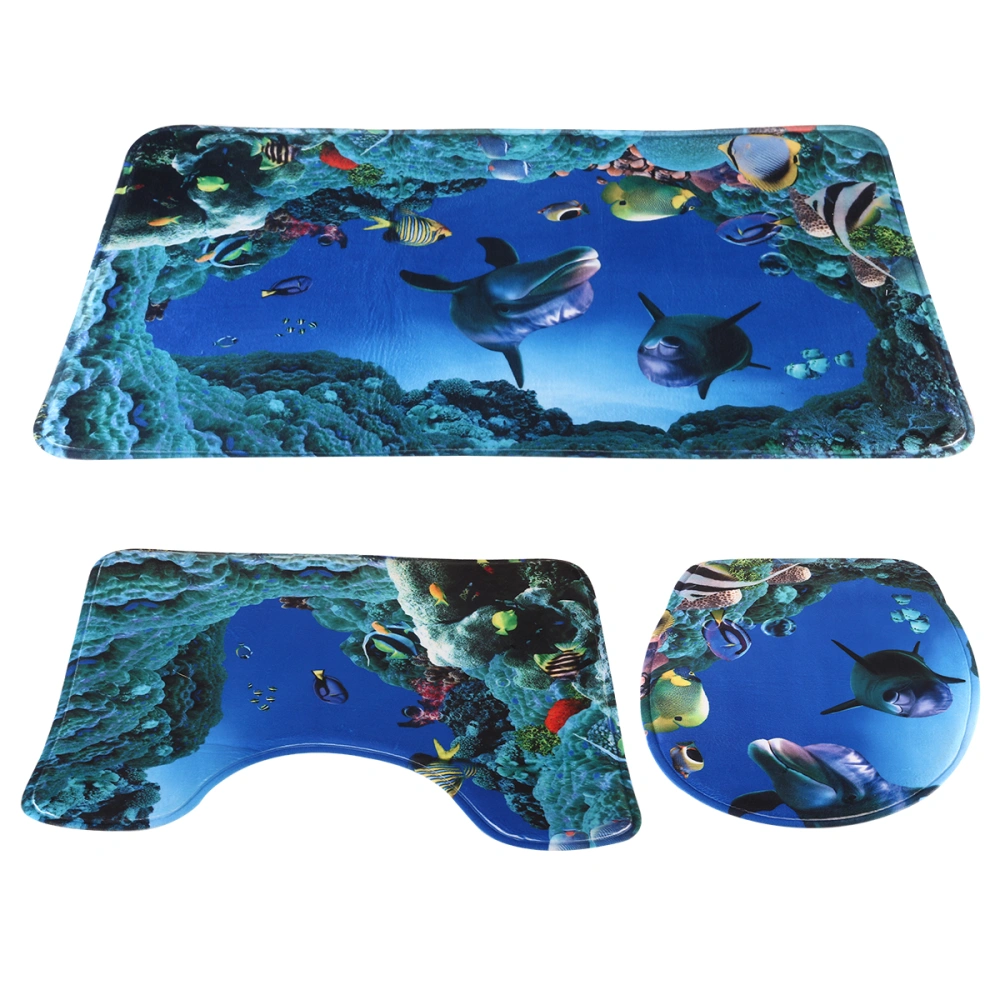 3pcs/set Ocean Style Underwater World Dolphin Carpe Toilet Mat