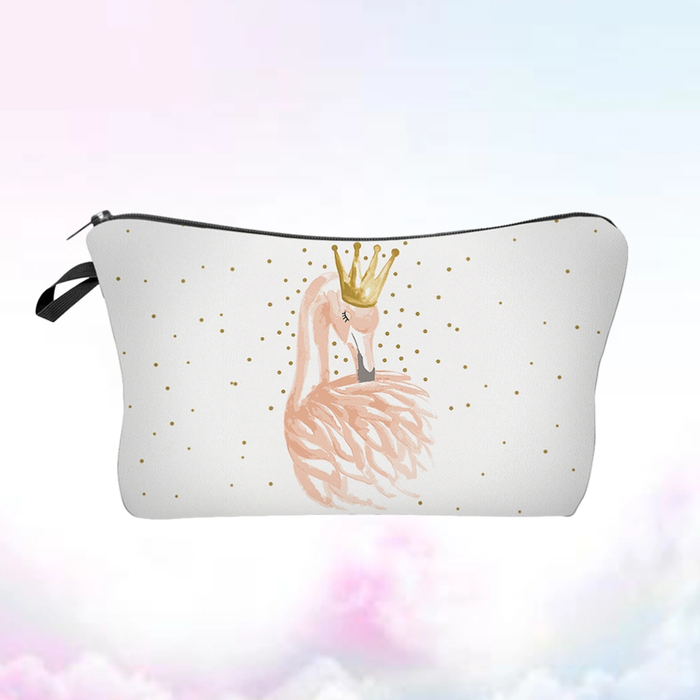 1pc Women Makeup Bag Cosmetic Pounch Handbag Printing Waterproof Zipper Purse for Women Girls Ladies (Crown Flamingo Pattern)